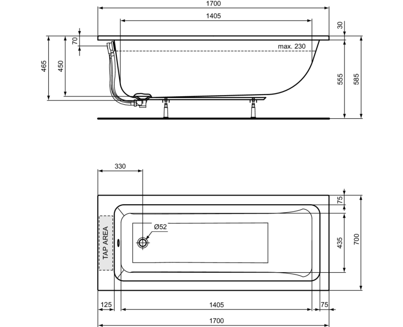 Vanna Ideal Standard La Dolce Vita, 170x70 cm, akrila, balta T540201