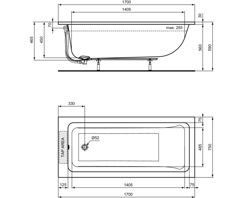 Ванна Ideal Standard La Dolce Vita, 170x75 см, акрил, белая T540301
