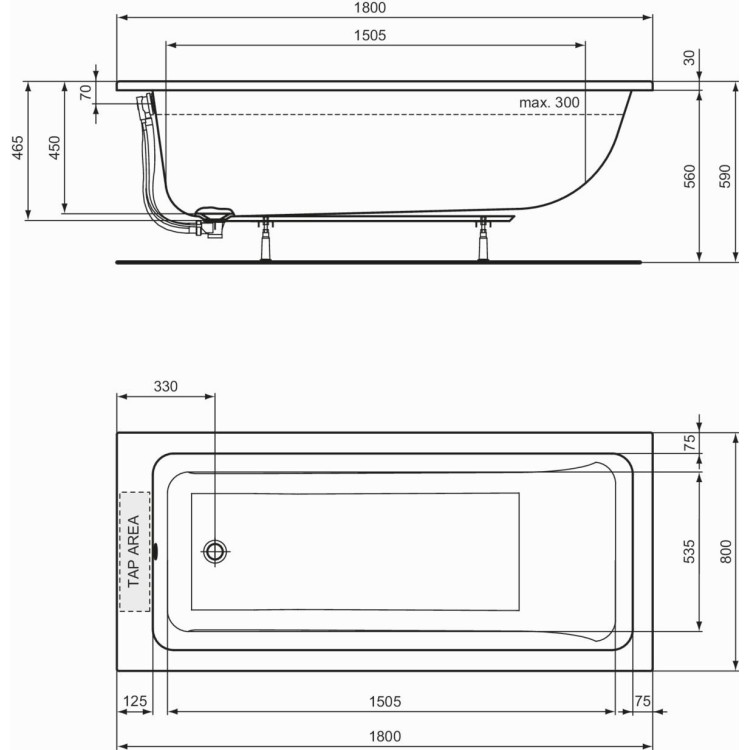 Vanna Ideal Standard La Dolce Vita, 180x80 cm, akrila, balta T540501