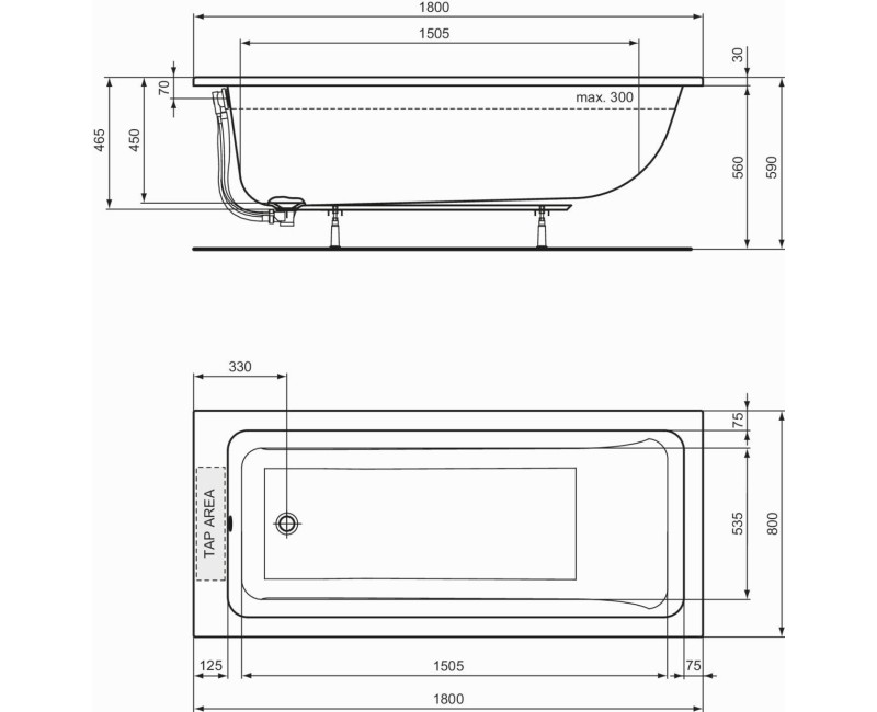 Vanna Ideal Standard La Dolce Vita, 180x80 cm, akrila, balta T540501