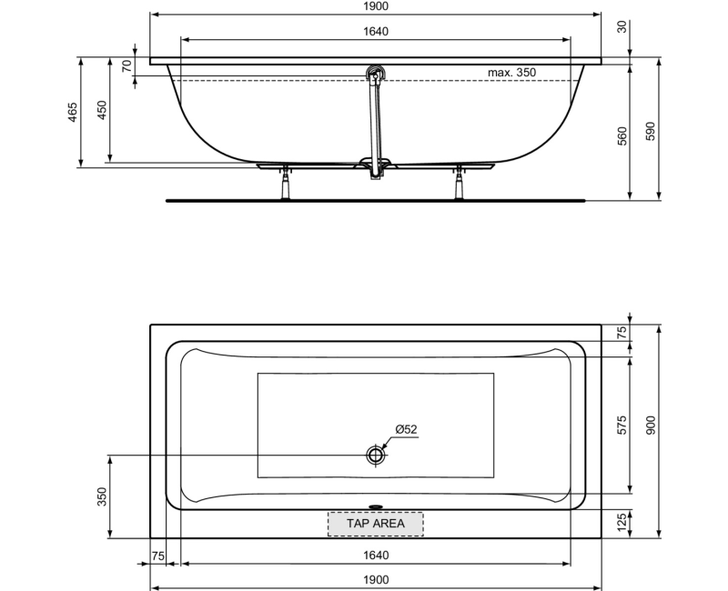 Ванна Ideal Standard La Dolce Vita, 190x90 см, акрил, белая T540701