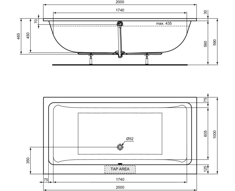 Ванна Ideal Standard La Dolce Vita, 200x100 см, акрил, белая T540801