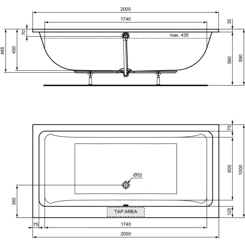 Vanna Ideal Standard La Dolce Vita, 200x100 cm, akrila, balta T540801 Vanna Ideal Standard La Dolce Vita, 200x100 cm, akrila, balta T540801