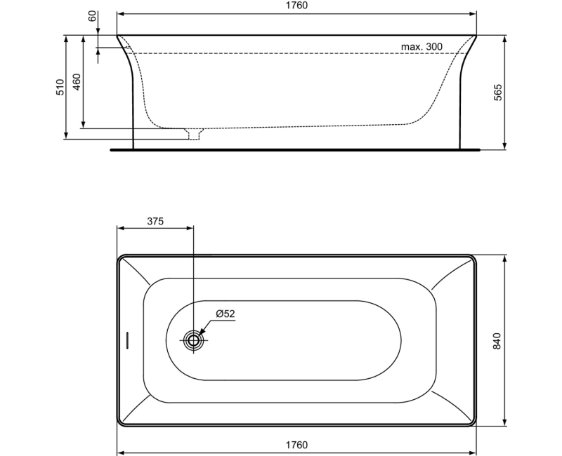 Свободностоящая ванна Ideal Standard La Dolce Vita, 176x84 см, литой акрил, белая T5518EN