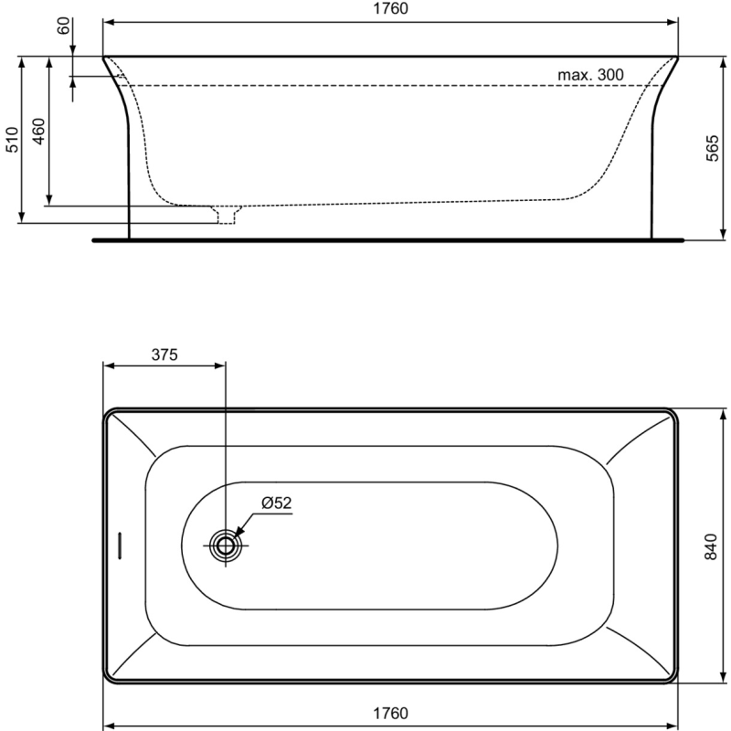 Brīvi stāvošā Vanna Ideal Standard La Dolce Vita, 176x84 cm, lietā akrila, balta T5518EN Brīvi stāvošā Vanna Ideal Standard La Dolce Vita, 176x84 cm, lietā akrila, balta T5518EN