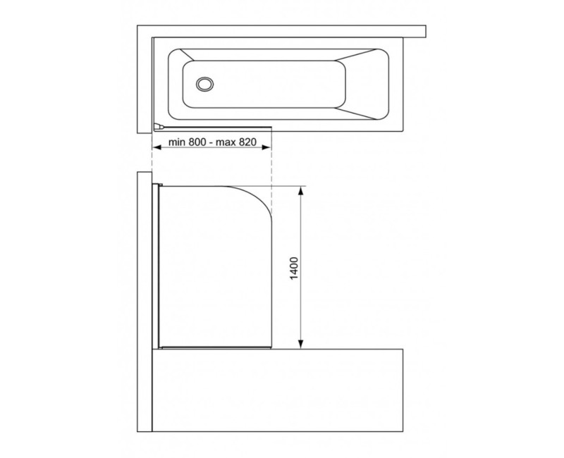 Шторка для ванны Ideal Standard Connect 2, 80x140 см, чёрная/прозрачное стекло T9924V3
