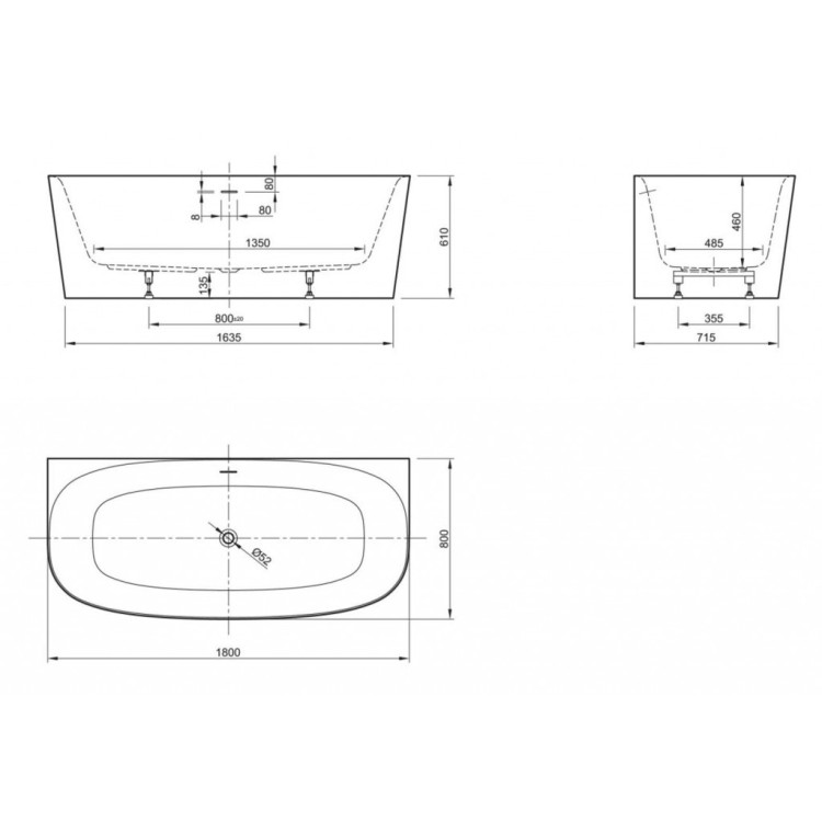 Brīvi stāvoša Vanna Ideal Standard Dea, 180x80 cm, lietā akrila, balta T994001