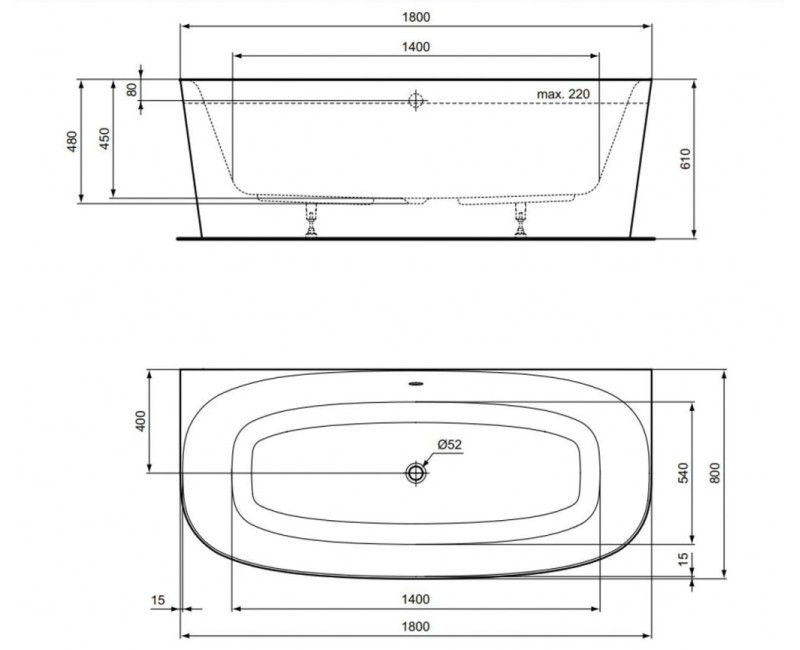 Brīvi stāvoša Vanna Ideal Standard Dea, 180x80 cm, lietā akrila, balta T994101