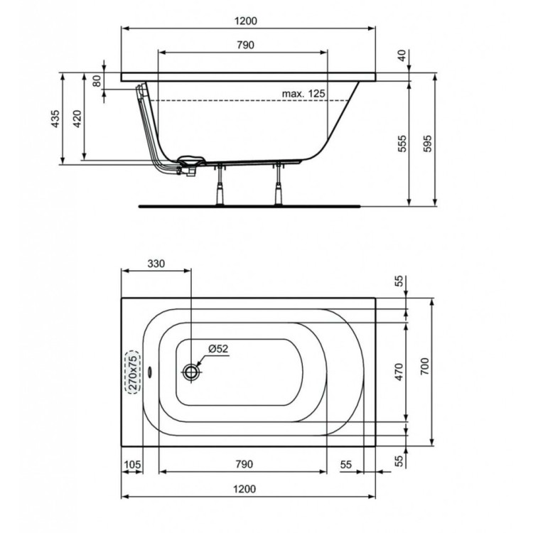 Vanna Ideal Standard Simplicity, 120x70 cm, akrila, balta W004001