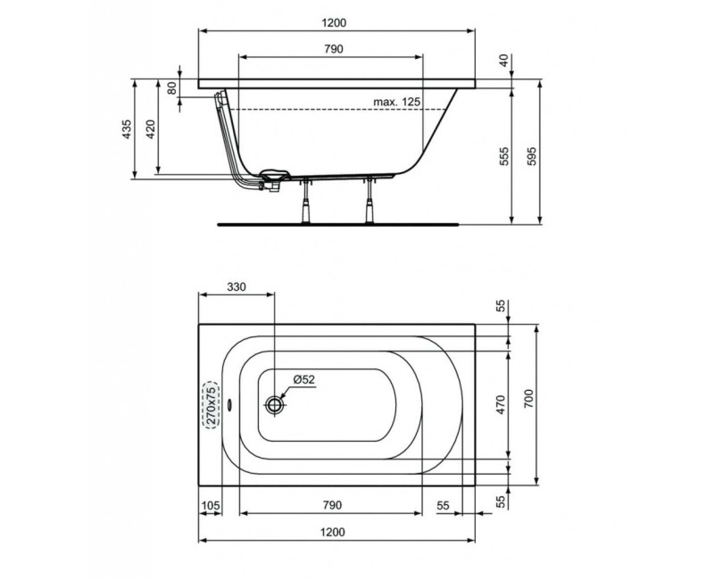Ванна Ideal Standard Simplicity, 120 x 70 см, акрил, белая W004001