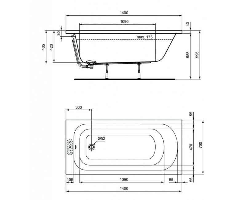 Ванна Ideal Standard Simplicity, 150x70 см, акриловая, белая W004201