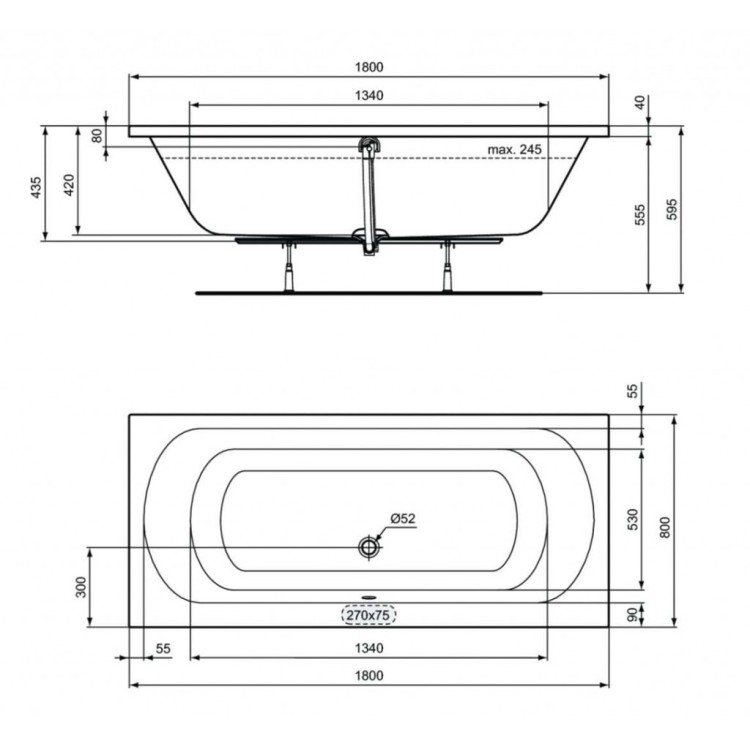 Vanna Ideal Standard Simplicity, 180x80 cm, akrila, balta W004601