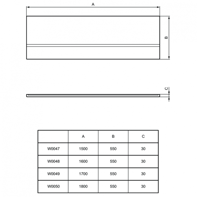 Vannas panelis Ideal Standard Simplicity, 180 cm, balts W005001 Vannas panelis Ideal Standard Simplicity, 180 cm, balts W005001
