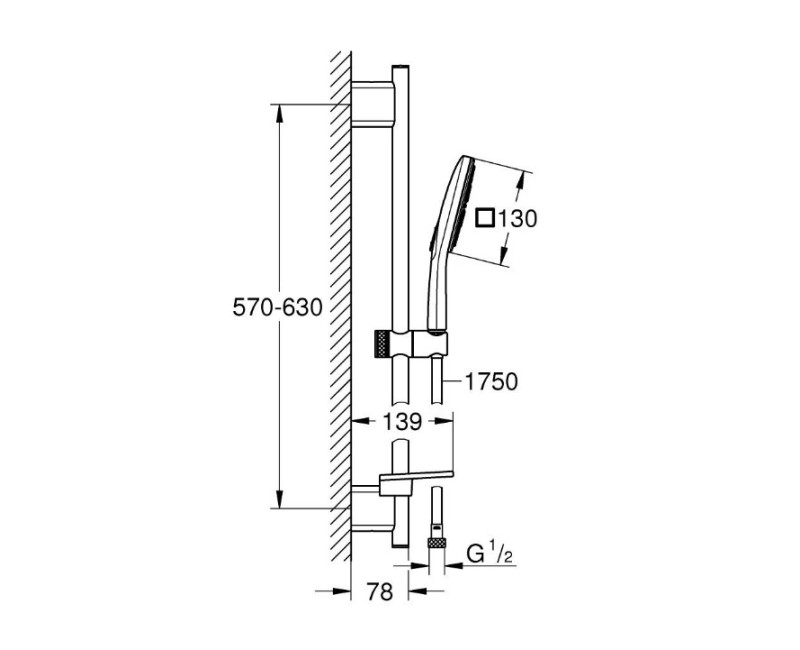 Душевой гарнитур Grohe Vitalio Smartactive 130 Cube III, 3 режима струи, 600/1750 мм, хром