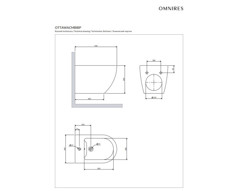Биде подвесное Omnires OTTAWA COMFORT Белый глянцевый