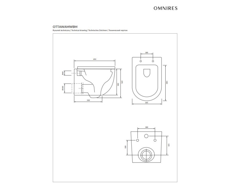Унитаз подвесной Omnires OTTAWA Rimless с крышкой Soft Close, белый матовый