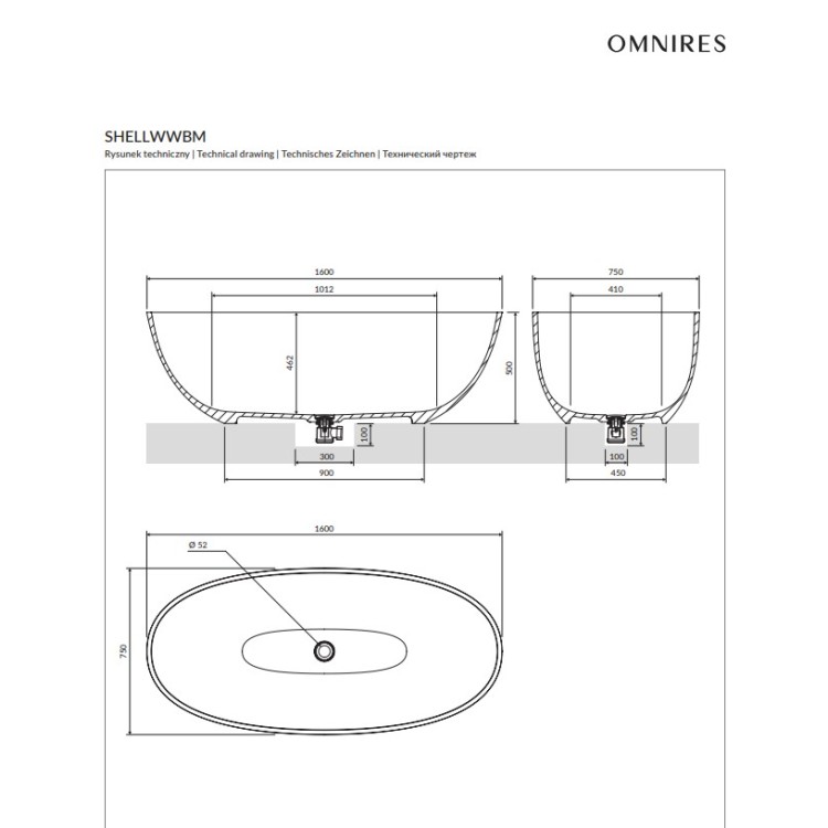 Vanna Omnires SHELL M+ 175 x 78 cm Balta Matēta Vanna Omnires SHELL M+ 175 x 78 cm Balta Matēta