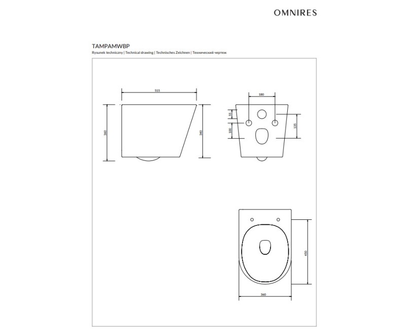 Унитаз подвесной Omnires TAMPA Rimfree c крышкой Soft Close, белый глянцевый