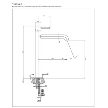 Смеситель для раковины Omnires Y высокий, матовое золото