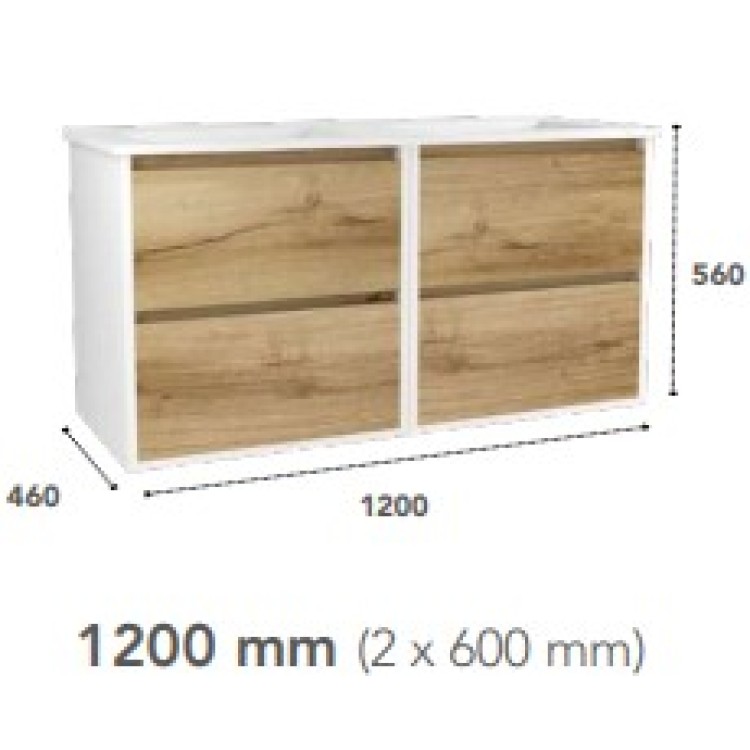 Шкафчик под раковиной OZE BIRDIE (без раковины) 2х600мм Белый/Дуб Золотой Шкафчик под раковиной OZE BIRDIE (без раковины) 2х600мм Белый/Дуб Золотой