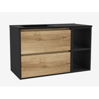 Vannas istabas skapītis OZE BIRDIE (bez izlietnes) 1000mm Melna matēta/Golden Oak