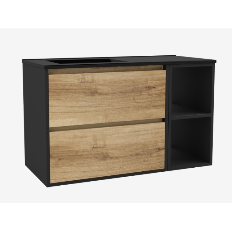 Vannas istabas skapītis OZE BIRDIE (bez izlietnes) 1000mm Melna matēta/Golden Oak