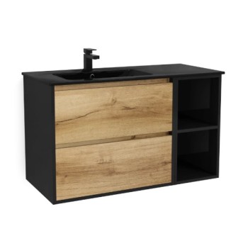 Vannas istabas skapītis OZE BIRDIE (bez izlietnes) 1000mm Melna matēta/Golden Oak