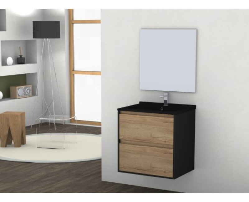 Vannas istabas skapītis OZE BIRDIE (bez izlietnes) 600mm Melns / Golden Oak