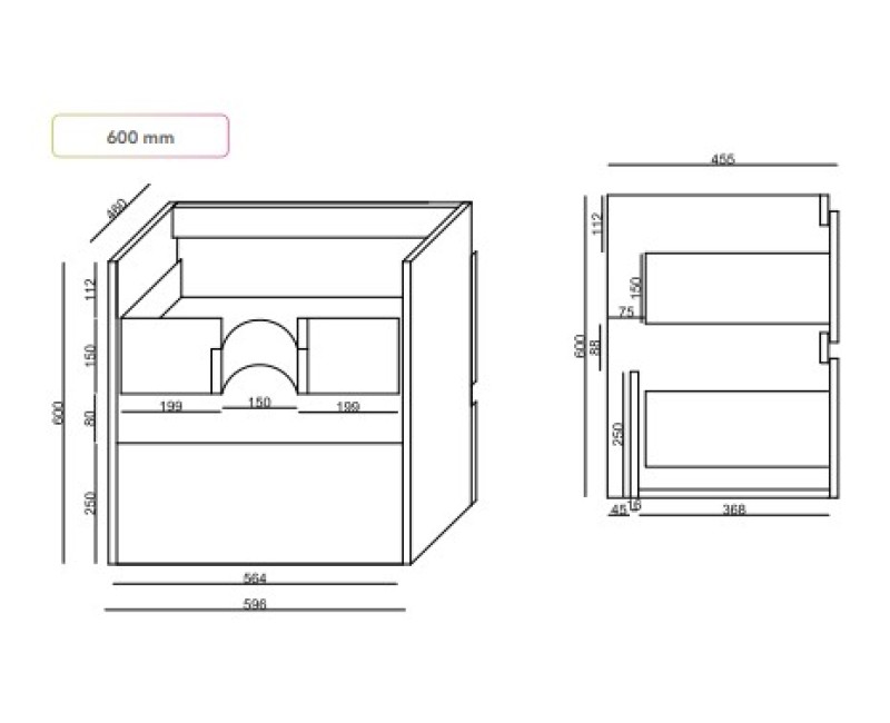 Vannas istabas skapītis OZE COME (bez izlietnes) 600mm Balta