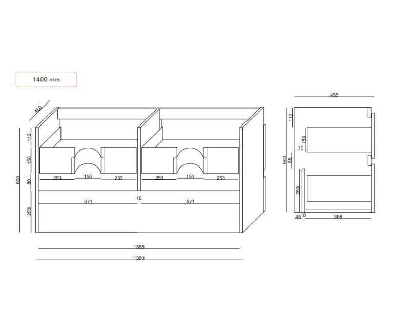 Vannas istabas skapītis ar izlietni OZE COME 1400mm Pelēks