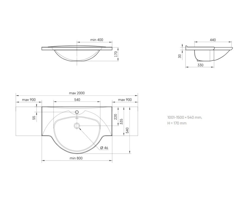 Раковина PAA Beta Каменная масса 1001-1500мм, Белый
