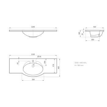 Izlietne PAA Delta Akmens masas 1200x600mm, Balta
