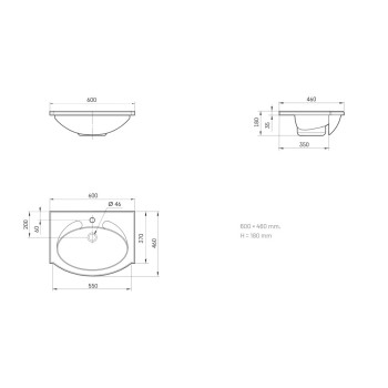 Izlietne PAA Delta Akmens masas 600x460mm, Balta