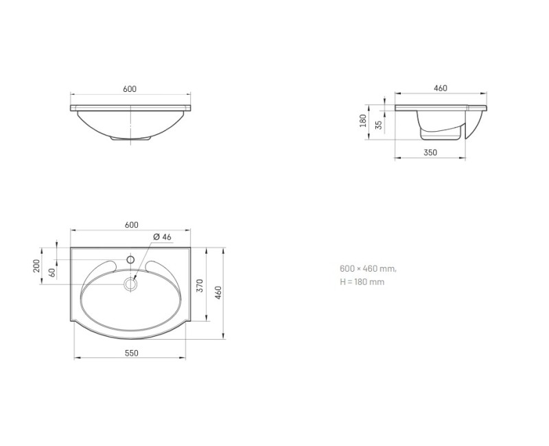 Izlietne PAA Delta Akmens masas 600x460mm, Balta