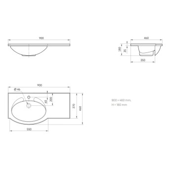Izlietne PAA Delta Akmens masas 900x460mm, ar labo pagarinājumu Balta