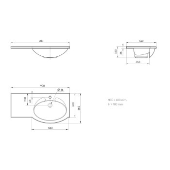 Izlietne PAA Delta Akmens masas 900x460mm, ar kreiso pagarinājumu Balta