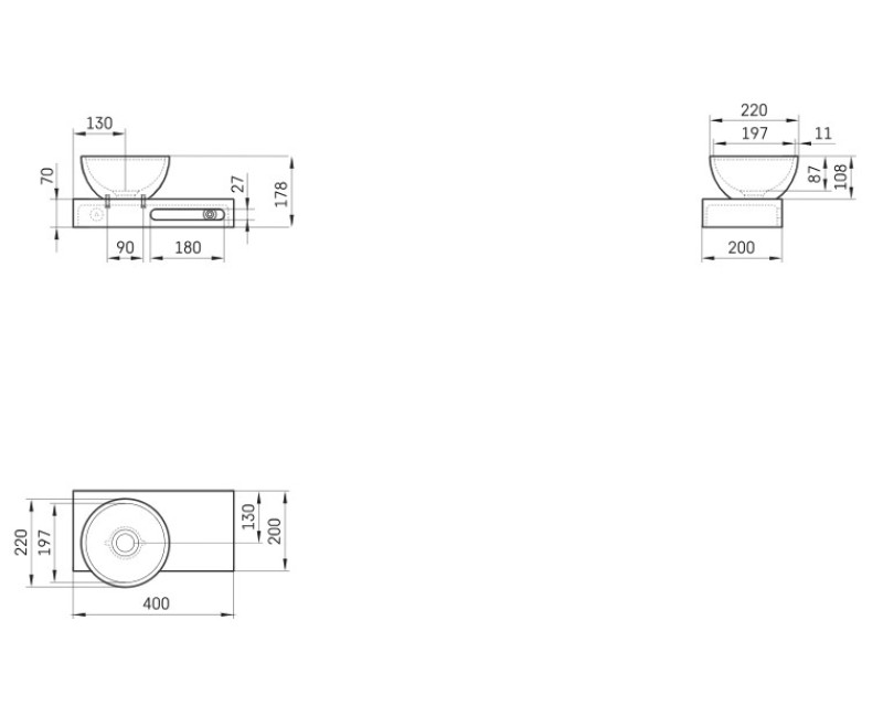 Izlietne PAA DO SilkStone ar plauktu 400x200mm Balts