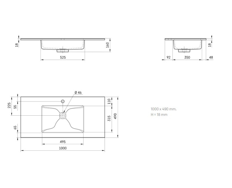 Раковина PAA LOTO Каменная масса 100х490мм, Белый