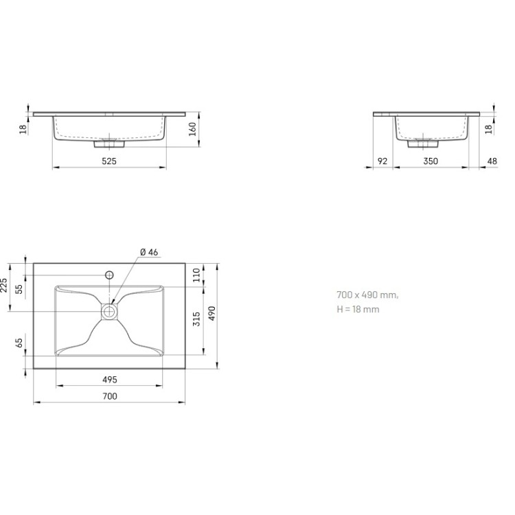 Izlietne PAA LOTO Akmens masas 70x490mm, Balta Izlietne PAA LOTO Akmens masas 70x490mm, Balta