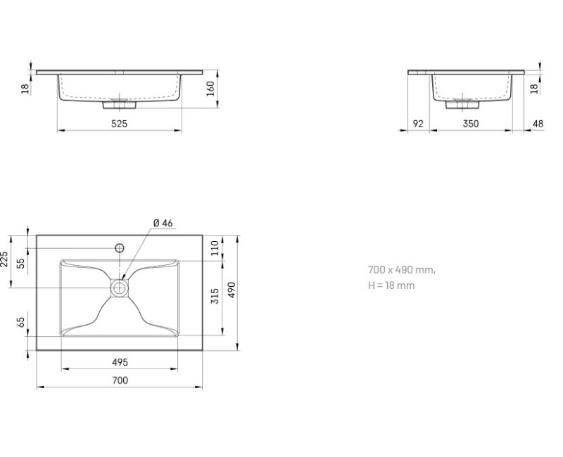 Раковина PAA LOTO Каменная масса 70х490мм, Белый