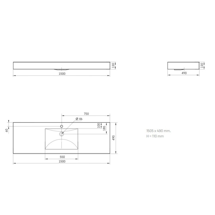 Izlietne PAA LONG STEP Akmens masas 1500x490mm, Balta Izlietne PAA LONG STEP Akmens masas 1500x490mm, Balta