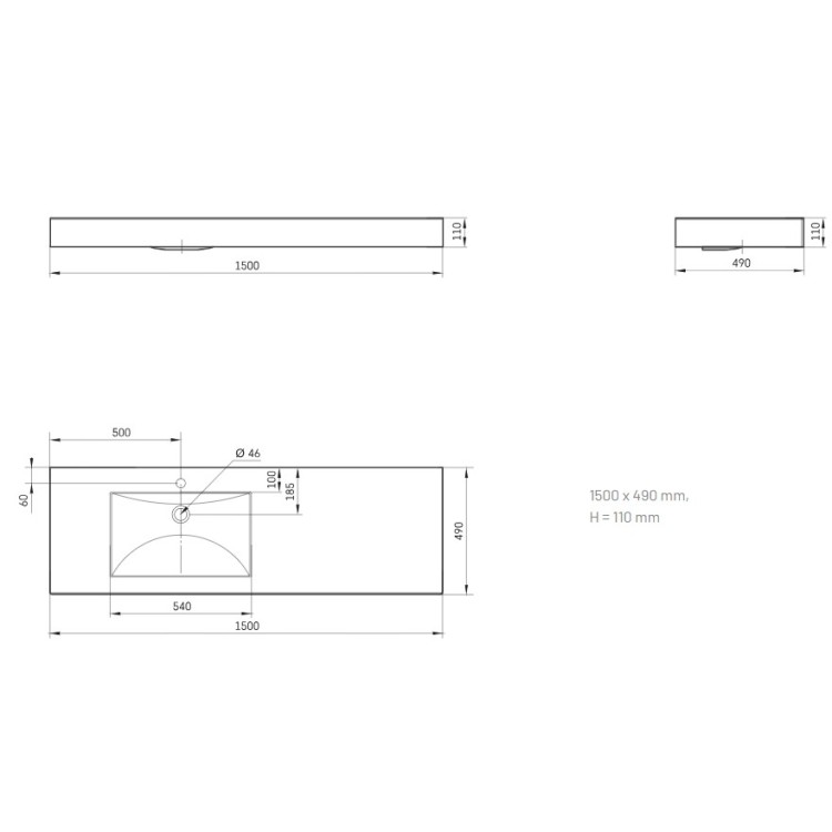 Izlietne PAA LONG STEP Akmens masas 1500x490mm, Kreisā ar labo pagarinājumu Balta Izlietne PAA LONG STEP Akmens masas 1500x490mm, Kreisā ar labo pagarinājumu Balta