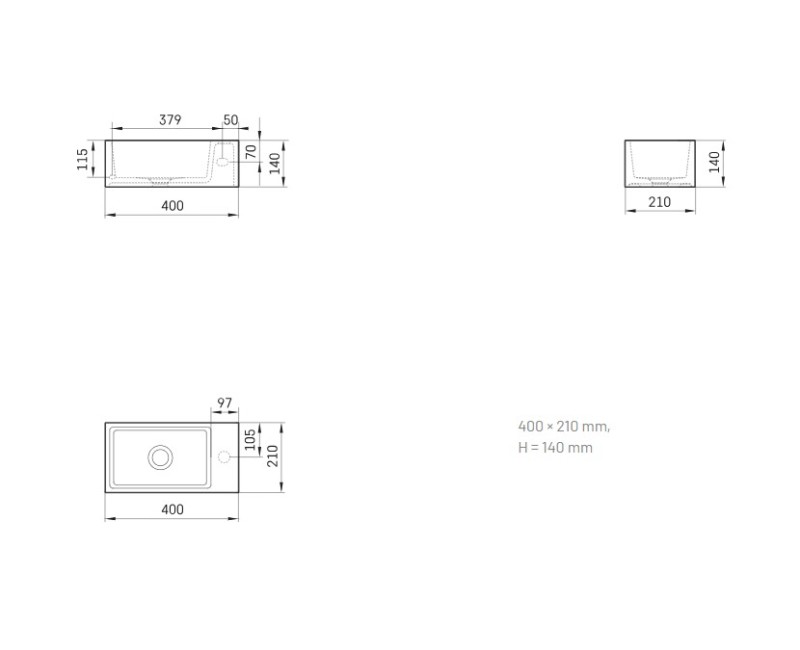 Раковина PAA MI Lābā SilkStone 400х210мм Белая