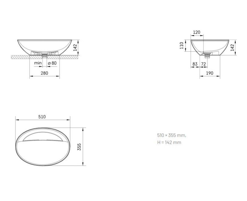 Izlietne PAA PERLA SILK SilkStone 510x355mm Perla/izlietne Balta