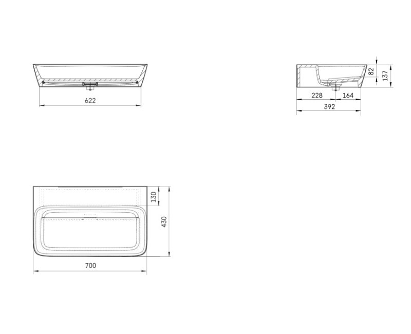 Раковина PAA QUADRO Каменная масса 700х430мм белый