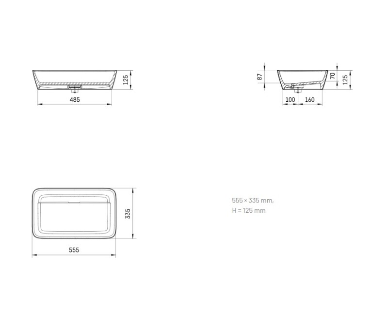 Раковина PAA QUADRO ON Каменная масса 555х335мм Белый