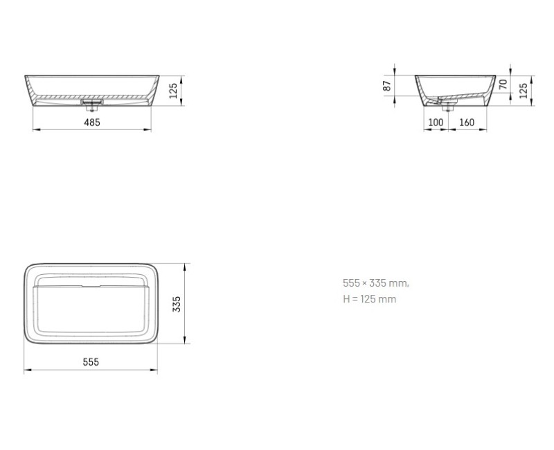 Раковина PAA QUADRO ON SilkStone 555x335мм матовый серый