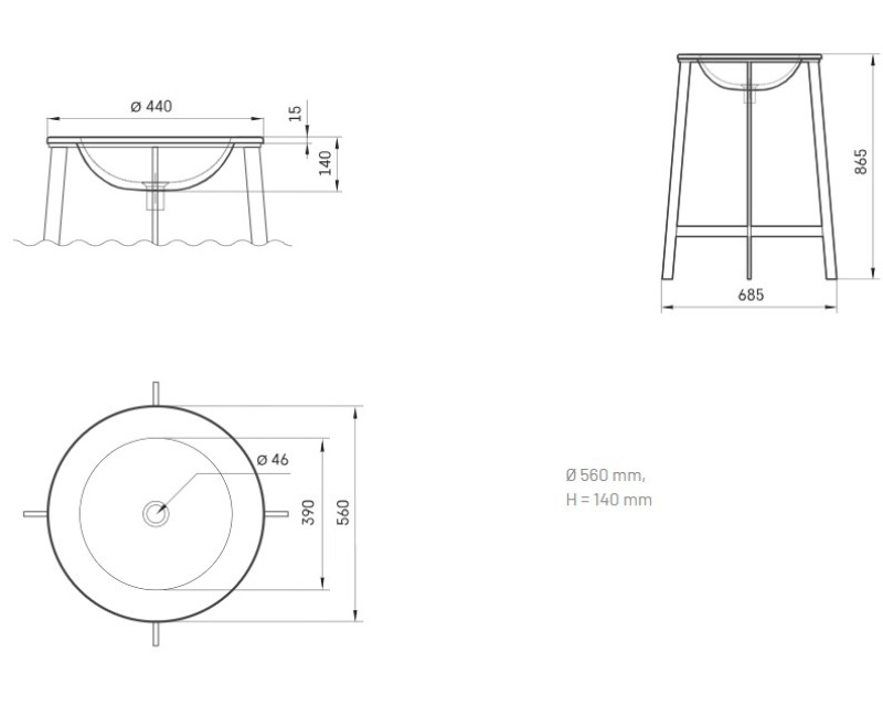 Раковина PAA ROUND PLUS SilkStone Ø 560мм со сливом матово-серого цвета