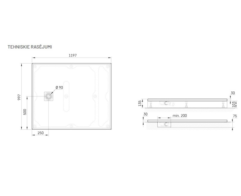 Душевой поддон Paa LETTERA Каменная масса 100x120см (Поддон, сифон) Белый