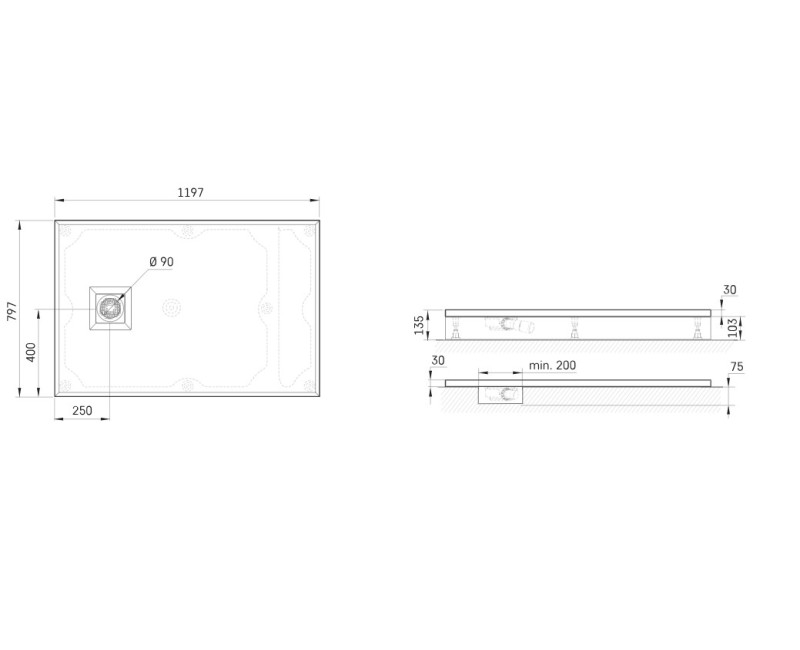 Душевой поддон Paa LETTERA Каменная масса 80x100см (Поддон, панель, сифон) Белый